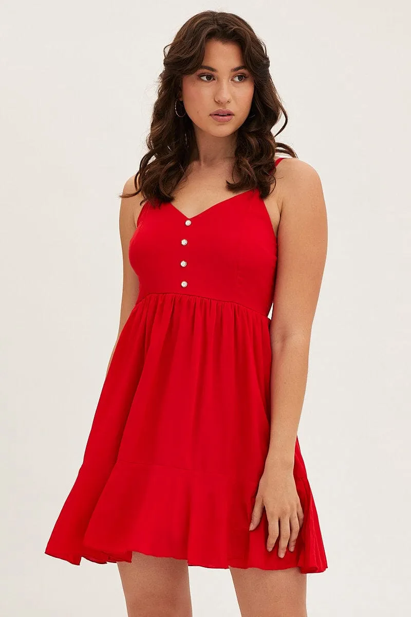 Event Vibe Luxury Touch Red Chiffon Skater Dress
