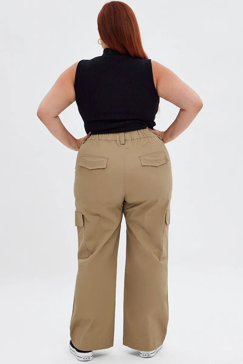 Windproof Membrane Perfect Movement Beige Mid Rise Wide Leg Cargo Pants
