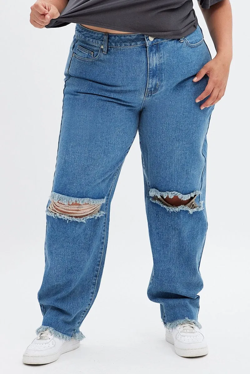 Blue Baggy Denim Jeans High Rise Minimalist Weekend Getaway Casual