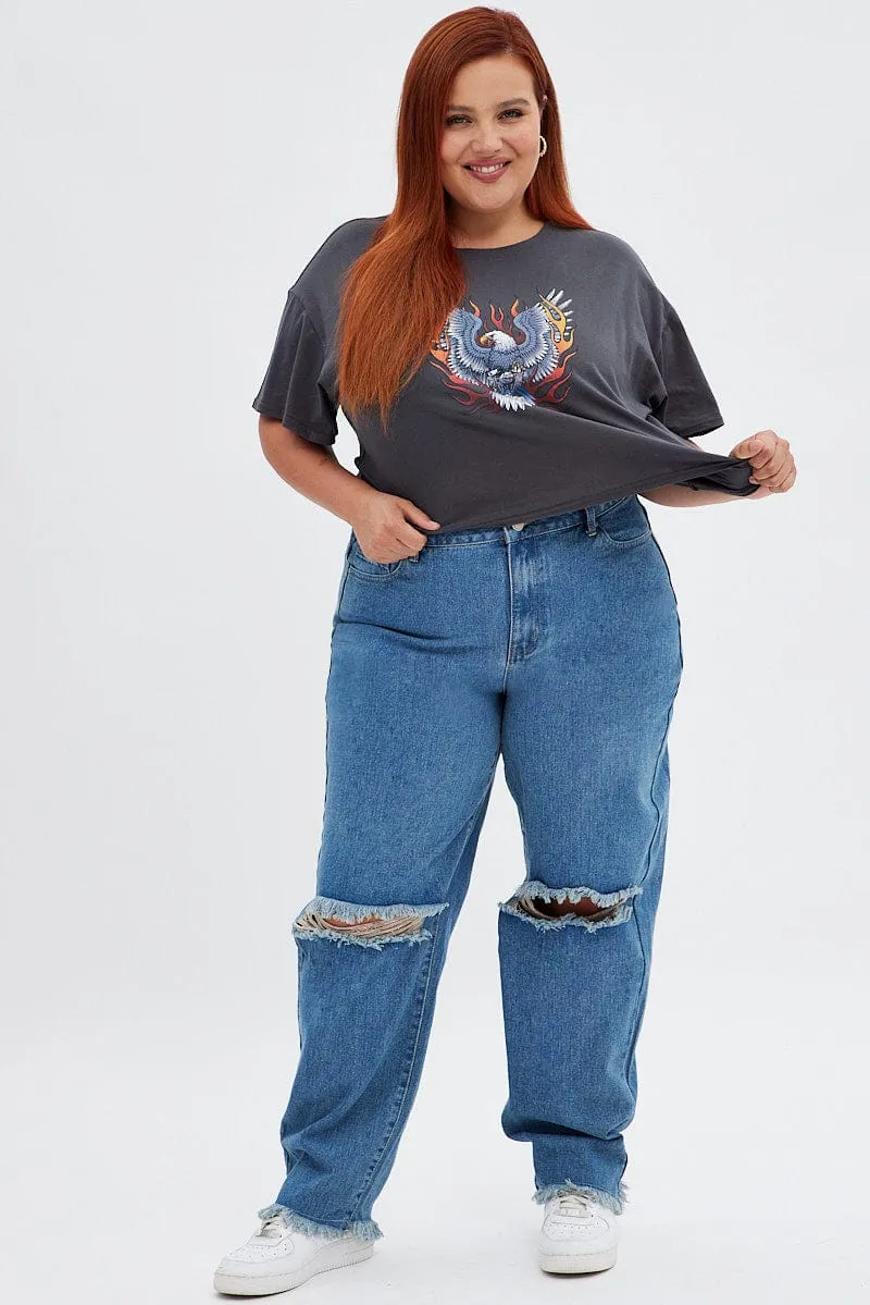 Iconic Outfit Blue Baggy Denim Jeans High Rise