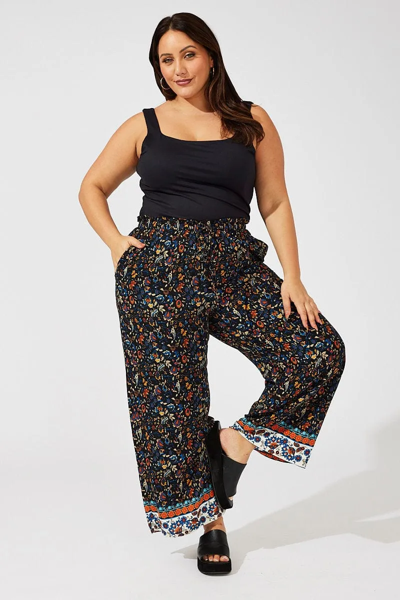 EcoFriendlyDye Functional Look Black Boho Wide Leg Pants High Rise