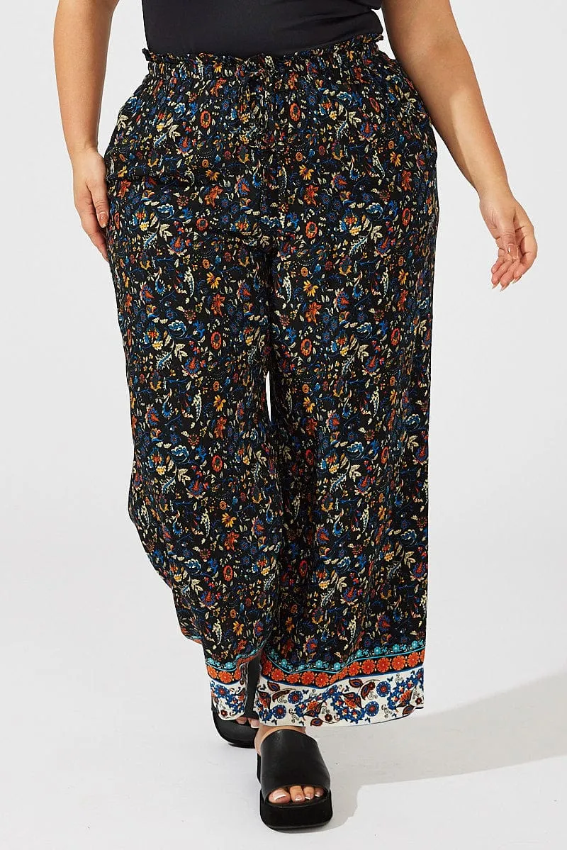 Black Boho Wide Leg Pants High Rise Quick Drying