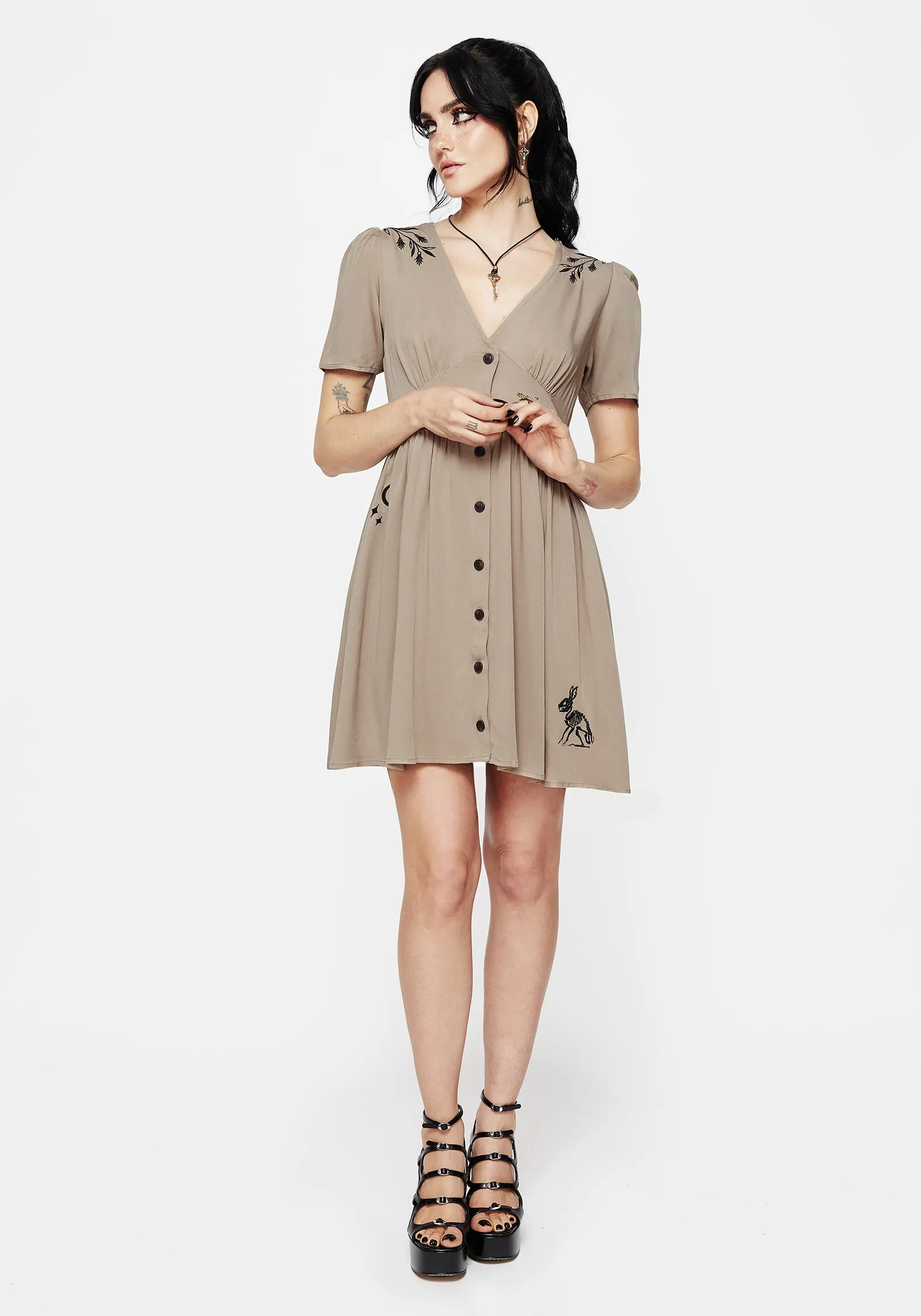 fun mini Hester Embroidered Button Up Mini Dress
