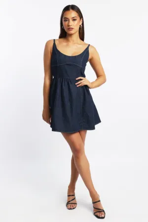 Blue Fit And Flare Dress Mini Party Vibe Head Turn