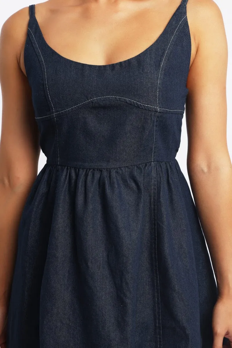 Blue Fit And Flare Dress Mini Cozy Look