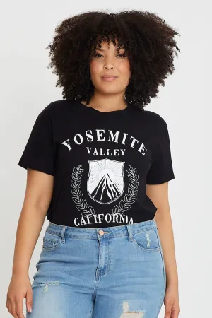 Black Crop T-shirt Mountain Short Sleeve Cotton Semi Modern Smart