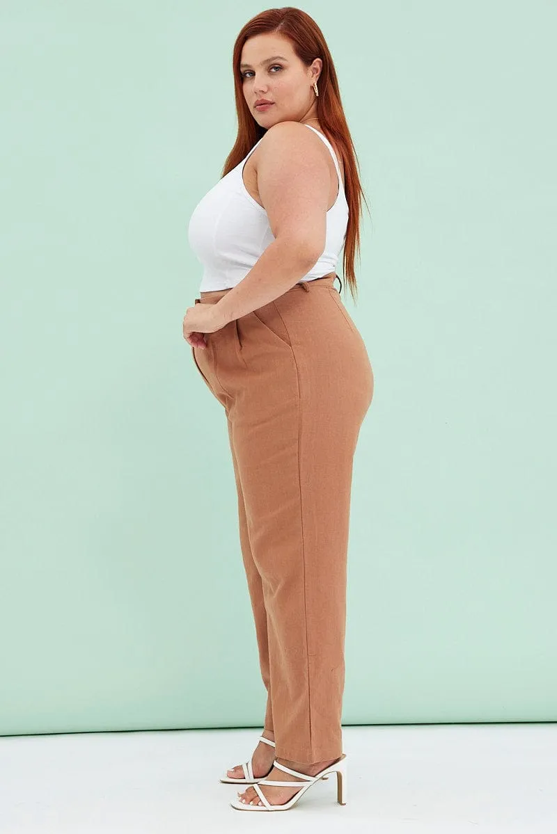 Brown Wide Leg Pants Linen Blend All Day Comfort