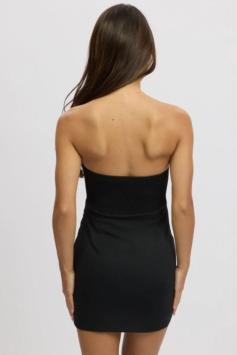 Sunset Scene Black Strapless Dress Lace Trim