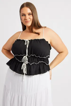Smart Design Sporty Shorts Black Tiered Cami Top Sleeveless Front Ribbon