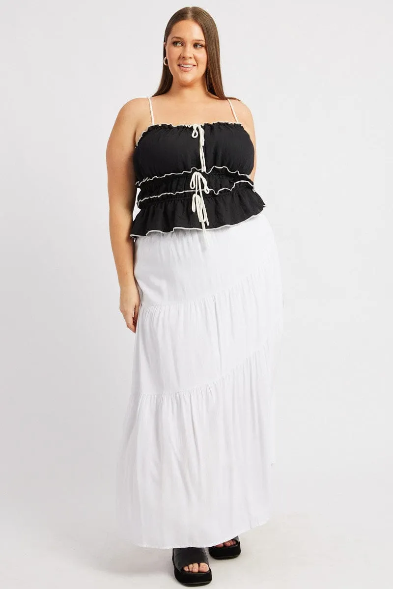 Black Tiered Cami Top Sleeveless Front Ribbon Fame Glow