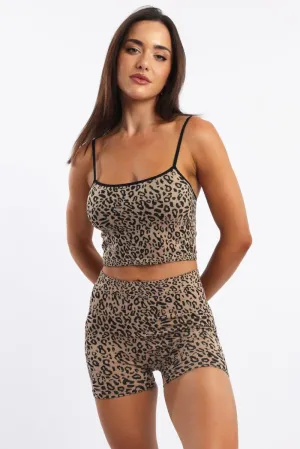 Boho Free DoubleStitchReinforcement Brown Animal Print Cami Top Seamless