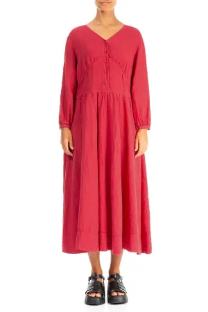 EcoFriendly Dye Timeless Dress Buttoned V-Neck Raspberry Linen Dress
