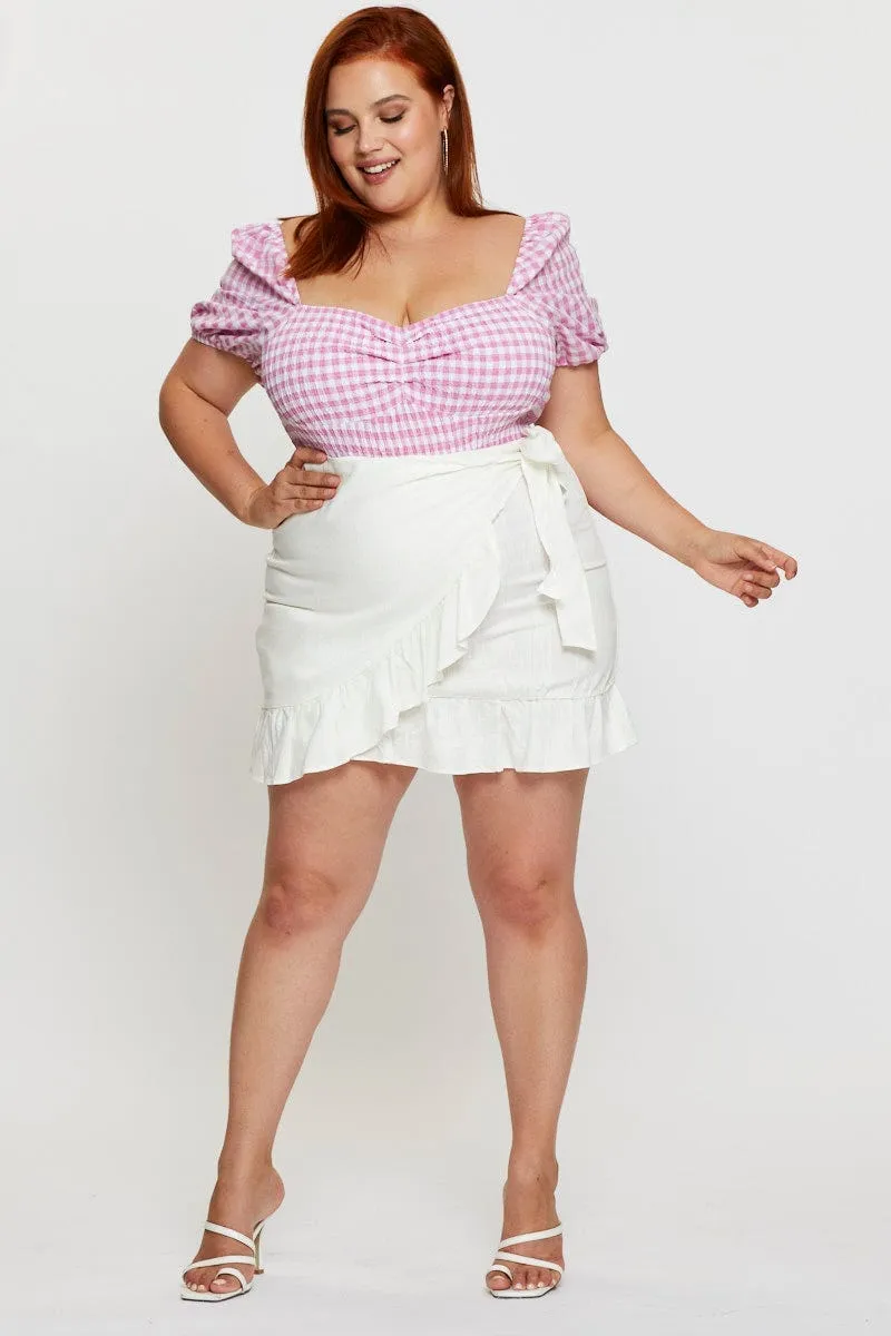 Versatile Fashion Check Shirred Bodysuit Short Sleeve