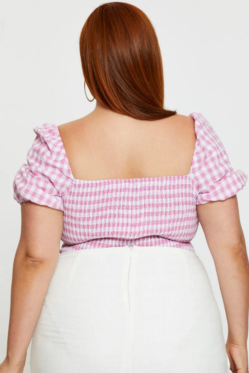 Check Shirred Bodysuit Short Sleeve EcoFriendlyTextile