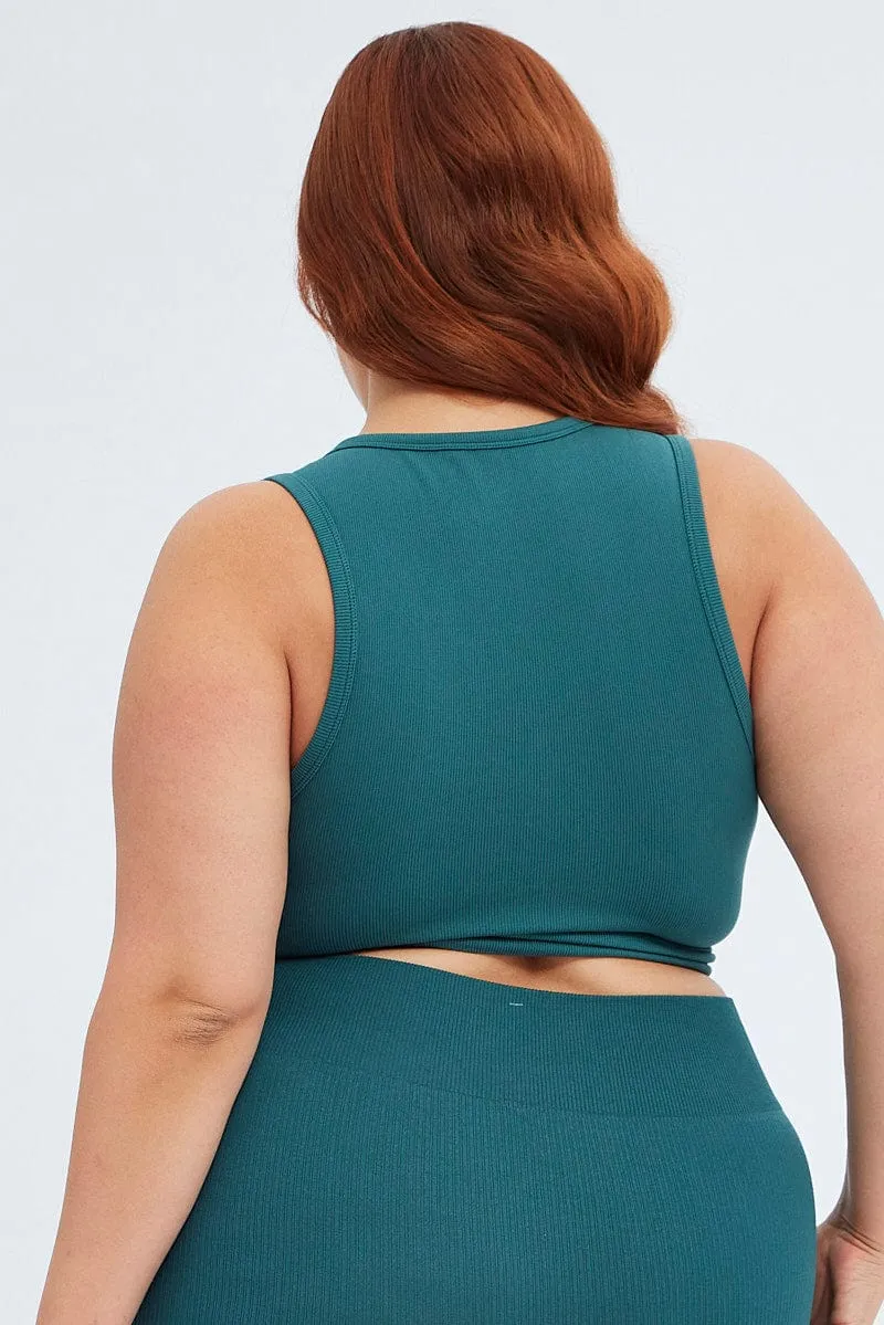 Green Crop Tank Top Seamless Activewear EasyCareMaterial Business Attire