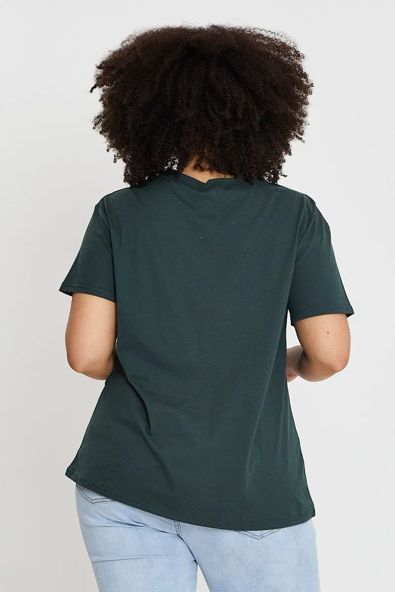 Seasonal Comfort Style Fashion-Forward Fit Green Graphic T-shirt Aspen Short Sleeve Cotton
