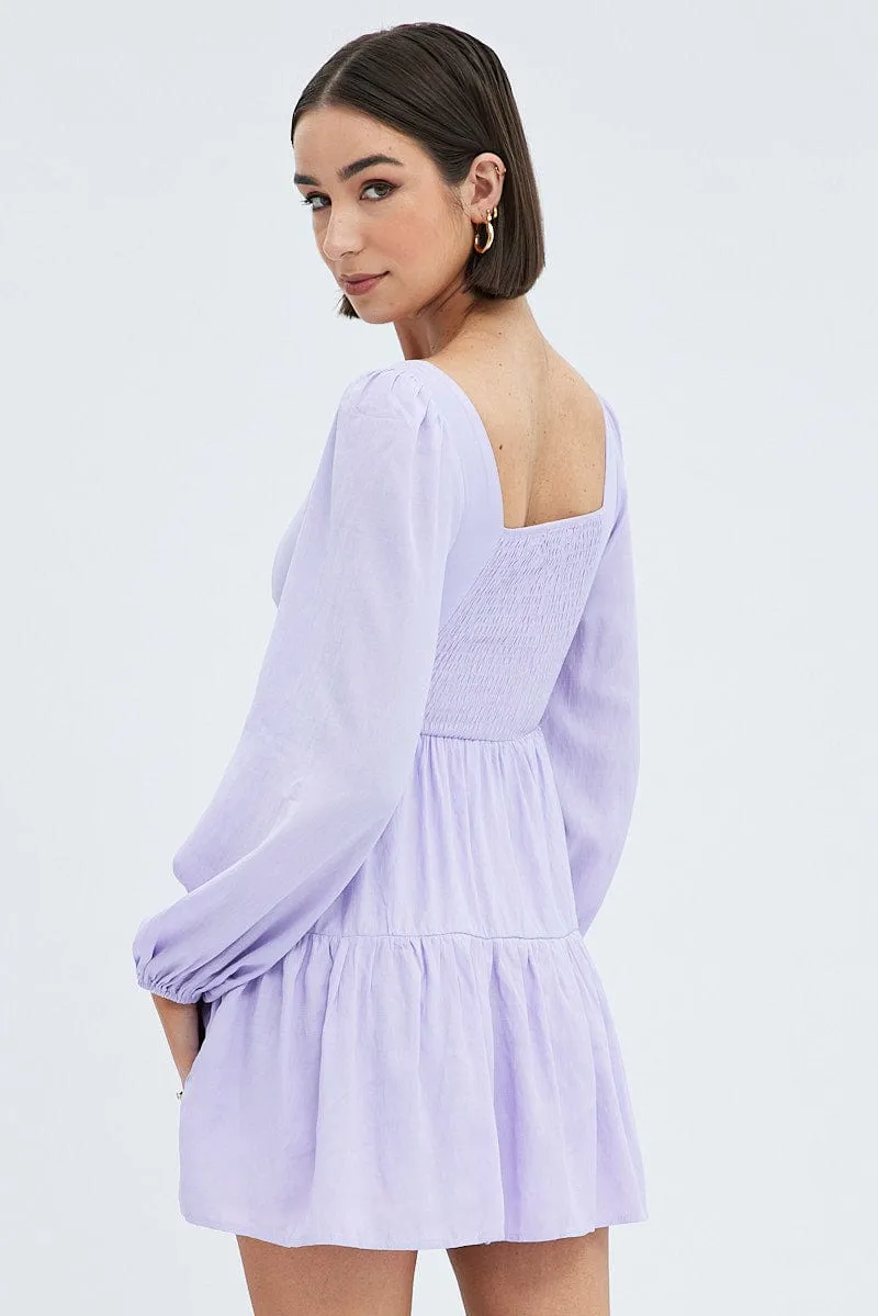 Everyday Comfort Run Core Purple Fit And Flare Dress Long Sleeve Mini