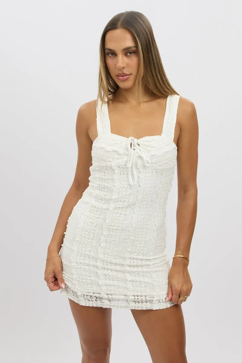 White Bodycon Dress Lace Mini Layering Wear Country Core