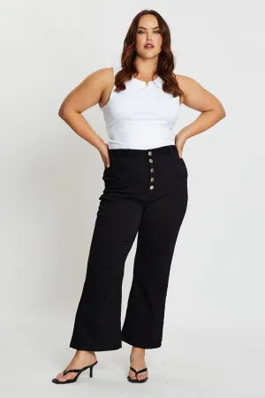 Unisex Wear Premium Black High Rise 4 Buttons Wide Leg Denim Jeans