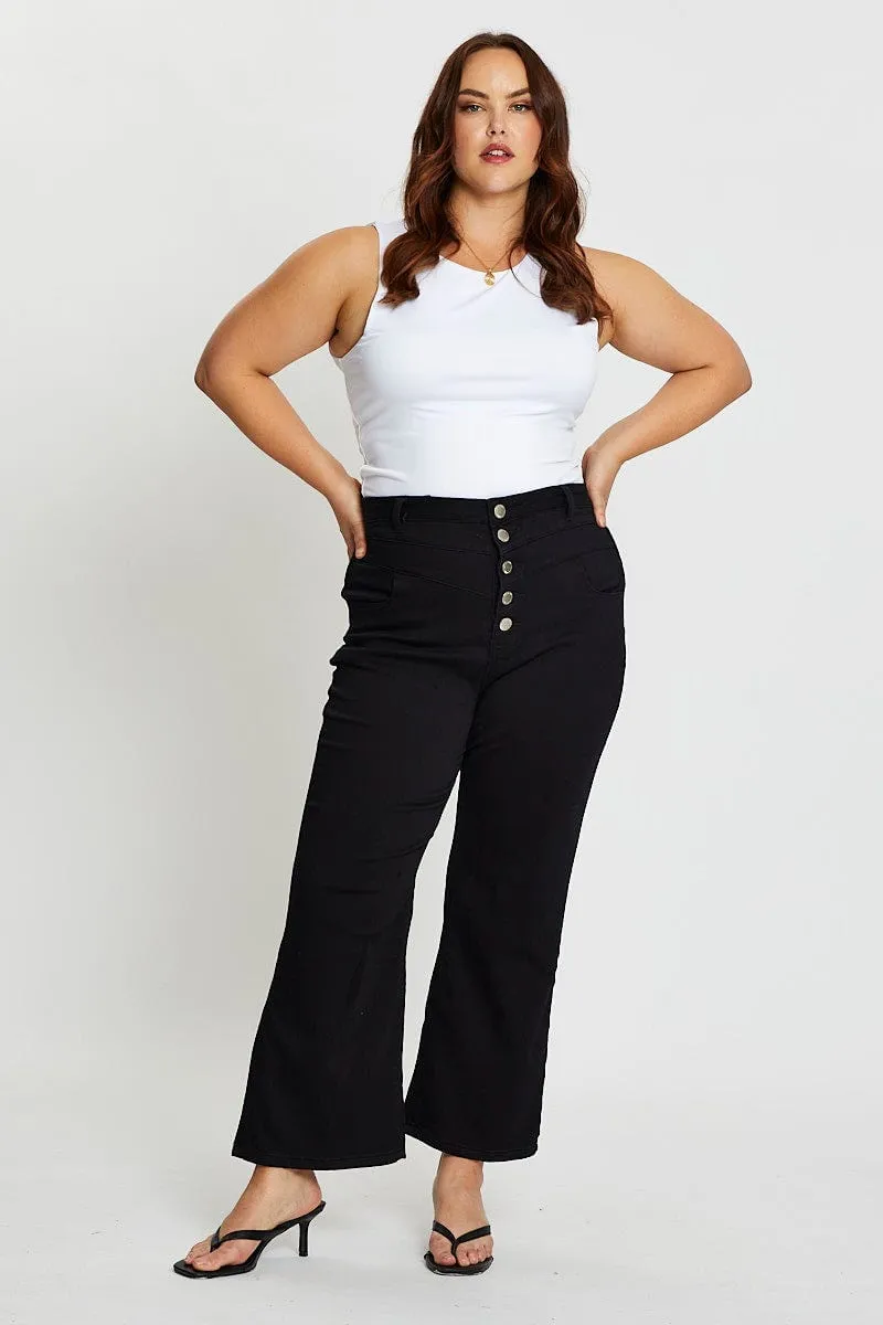 Unisex Wear Premium Black High Rise 4 Buttons Wide Leg Denim Jeans