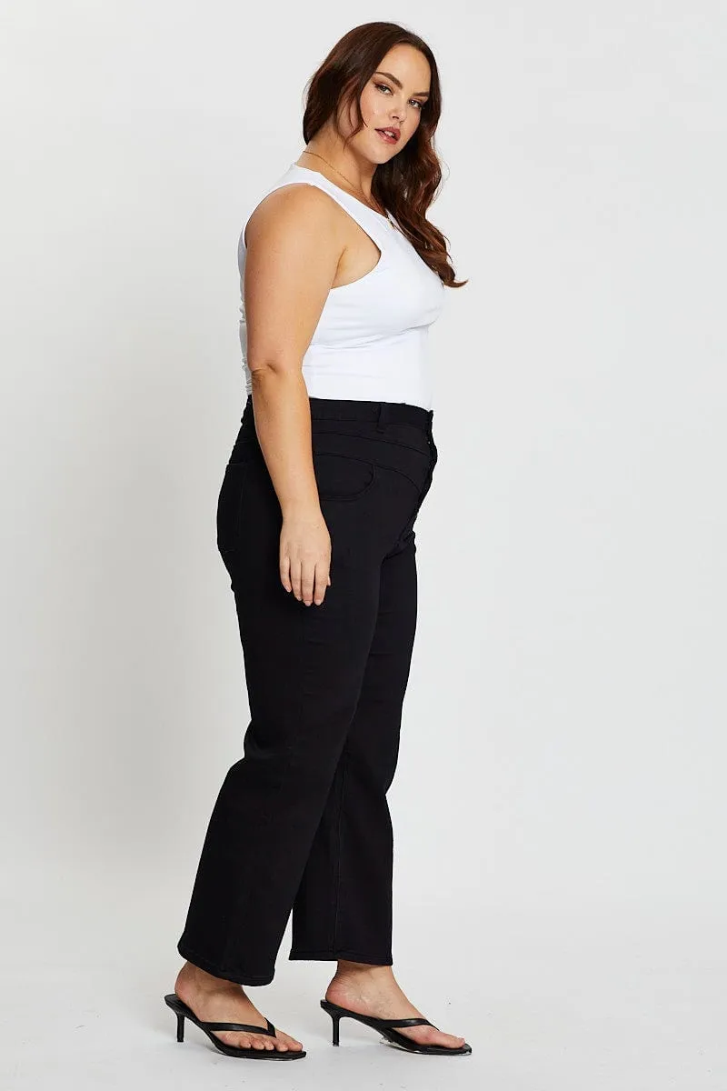 Modern Appeal Black High Rise 4 Buttons Wide Leg Denim Jeans