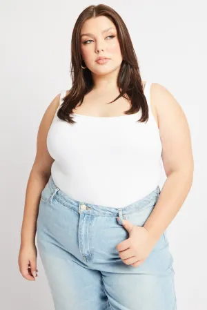 White Bodysuit Sleeveless Square Neck Supersoft Ski Core