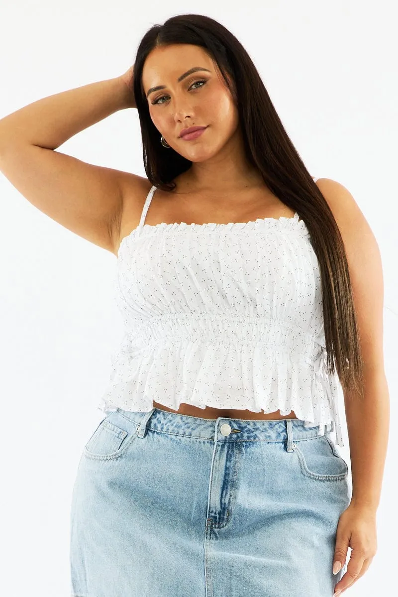 AI Core Nordic Light White Ditsy Cami Crop Top Ruched Side Tie