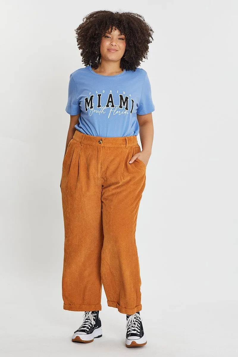 Blue Graphic T-shirt Short Sleeve Cotton Active Outfit Style Unique Design