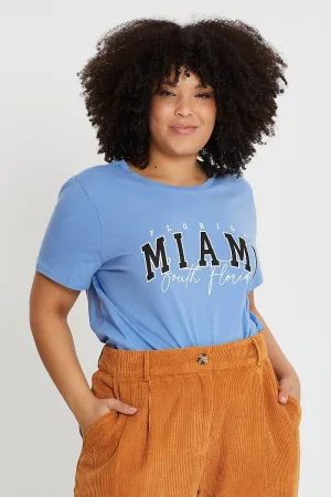 Chic Ethically Sourced Cotton Blue Graphic T-shirt Short Sleeve Cotton
