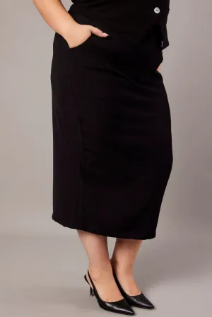 Black Tailored Midi Pencil Skirt Weekend Fashion