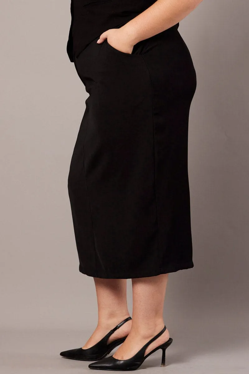 Breezy Look Black Tailored Midi Pencil Skirt
