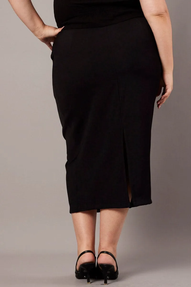 Plus size option Side Slit Black Tailored Midi Pencil Skirt