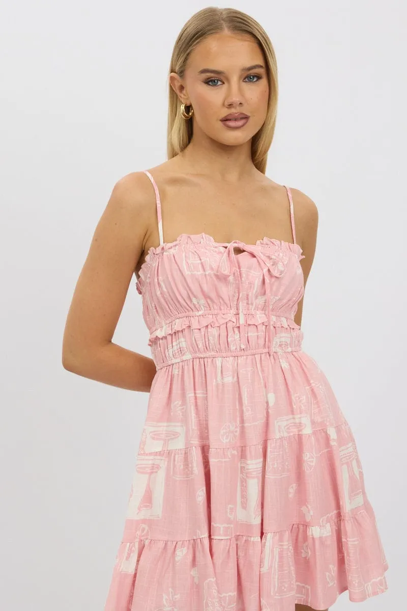 Vibrant color Pink Abstract Fit And Flare Dress Mini