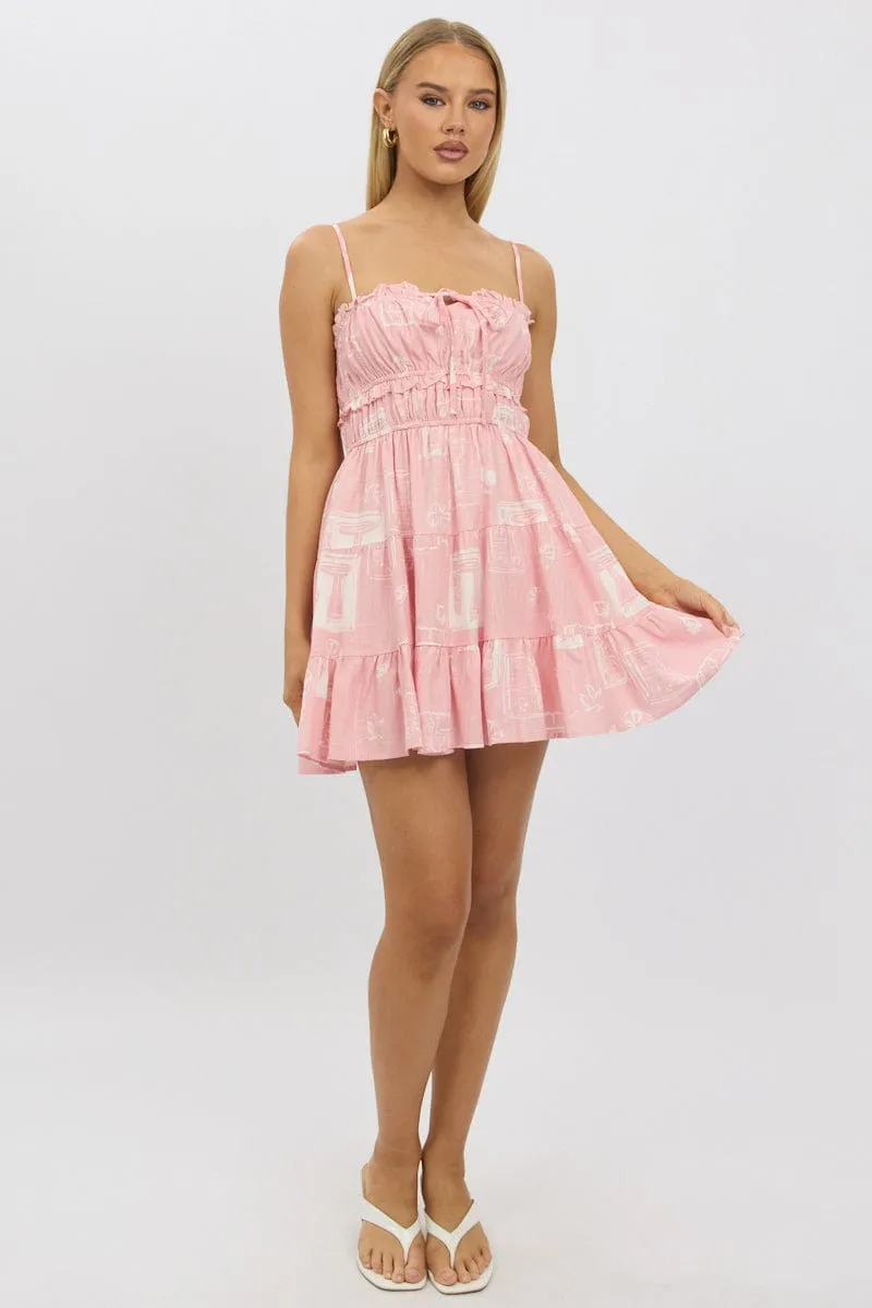 Pink Abstract Fit And Flare Dress Mini Look Sharp Skin Tint