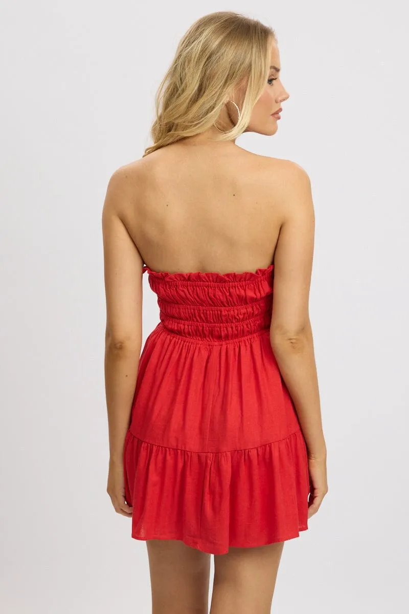 Red Strapless Dress Mini Foldable Design