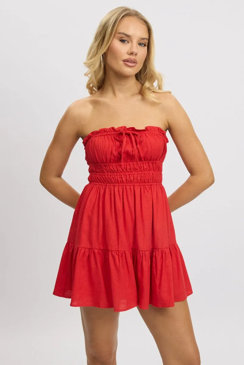 Red Strapless Dress Mini Club Pop Street Fashion