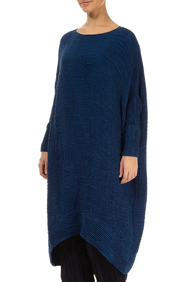 Wide Royal Blue Pliss?? Silk Kaftan Dress UVProtective Coating