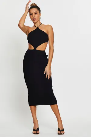 Black Knit Dress Halter Neck Body Free Sun Protection Fabric