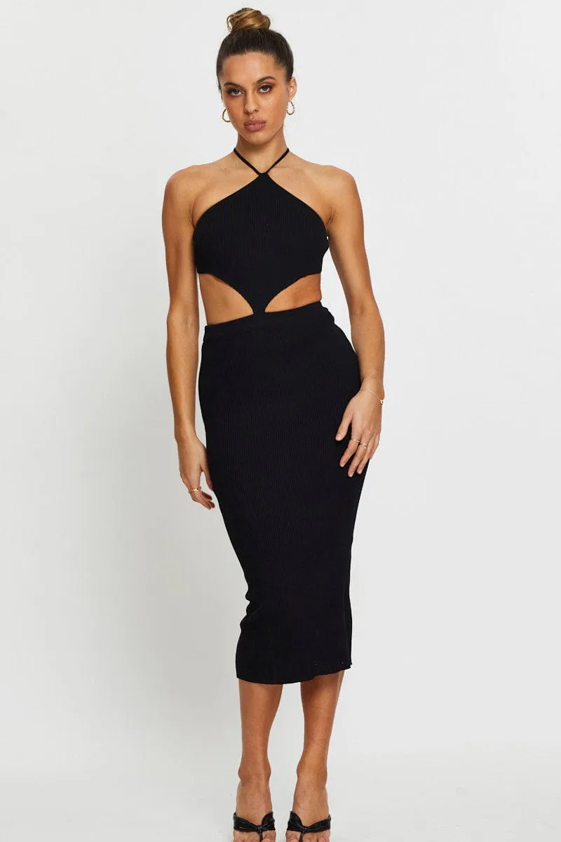 OdorResistant Black Knit Dress Halter Neck