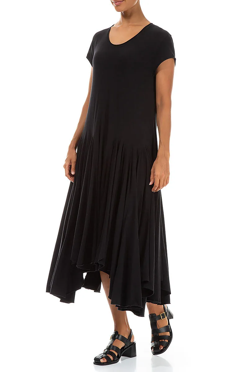 Asymmetric Black Cotton Dress Versatile Scarf