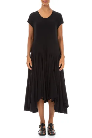 Asymmetric Black Cotton Dress Natural Fiber Blend