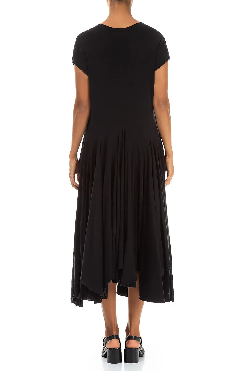 Silk Glow Asymmetric Black Cotton Dress