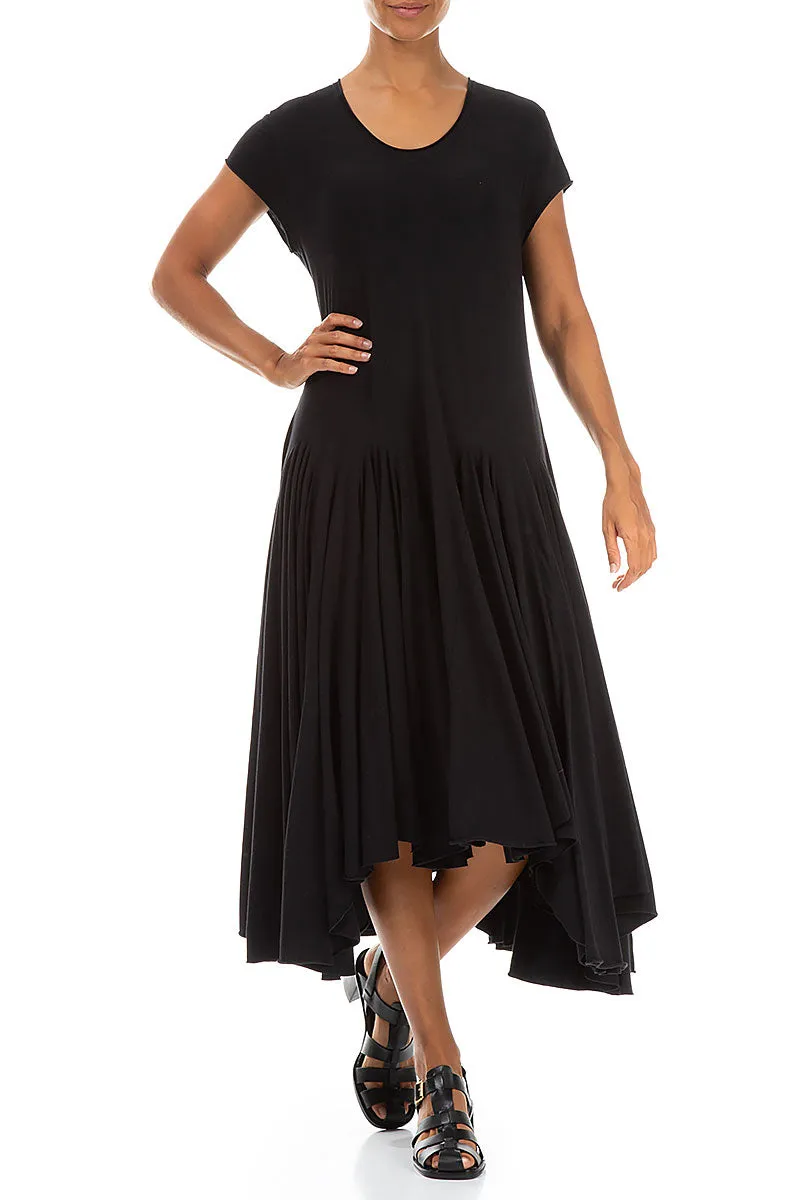 Clean Fit Asymmetric Black Cotton Dress