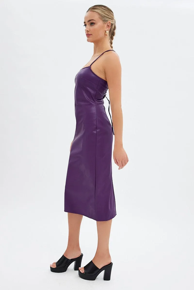 Layer Light VersatileStyle Purple Faux Leather Dress Sleeveless Scoop Neck Midi