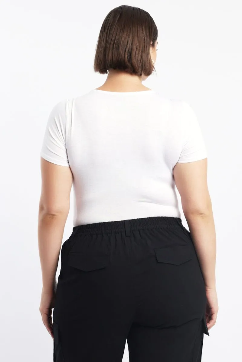 Professional Style White Bodysuit Short Sleeve Crew Neck Modal