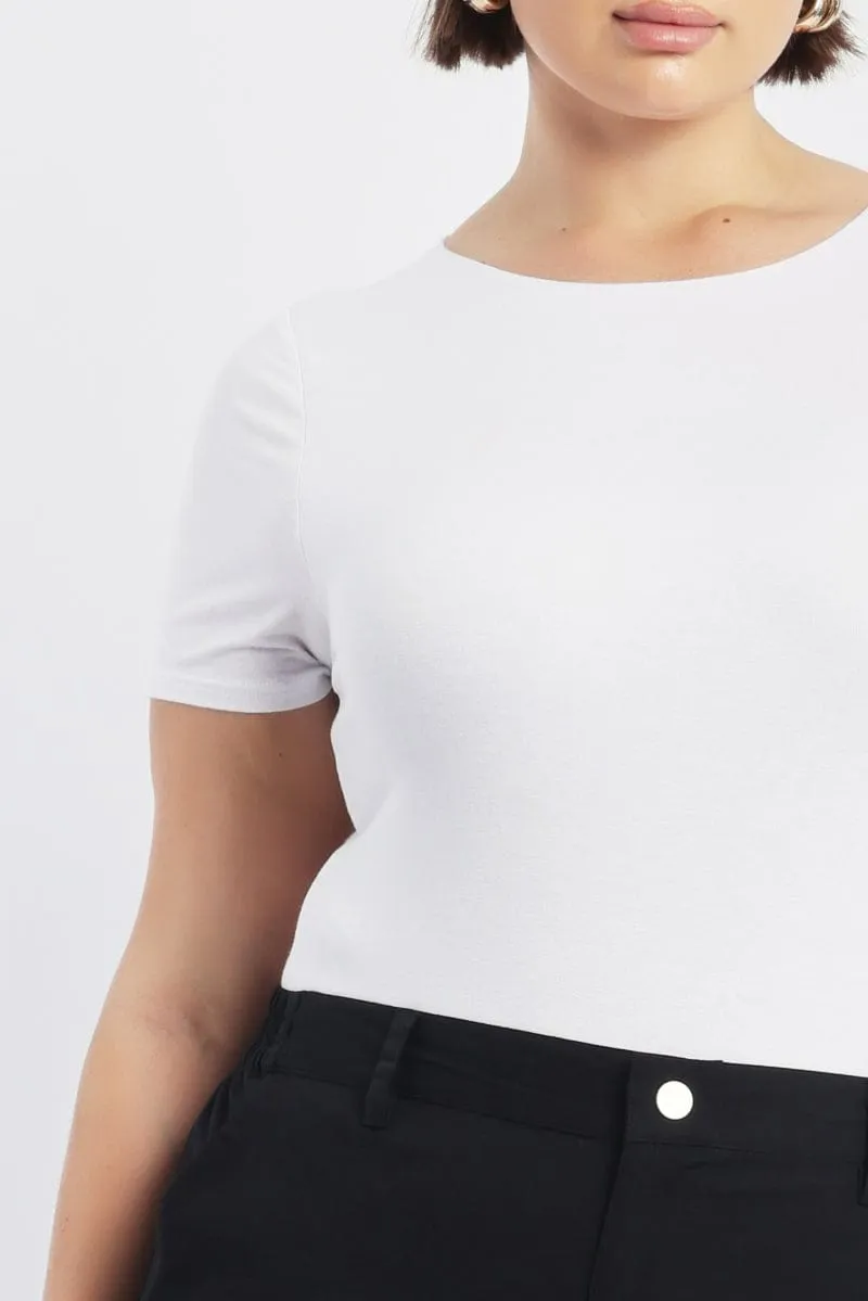 White Bodysuit Short Sleeve Crew Neck Modal Concert Vibe AntiPilling Finish