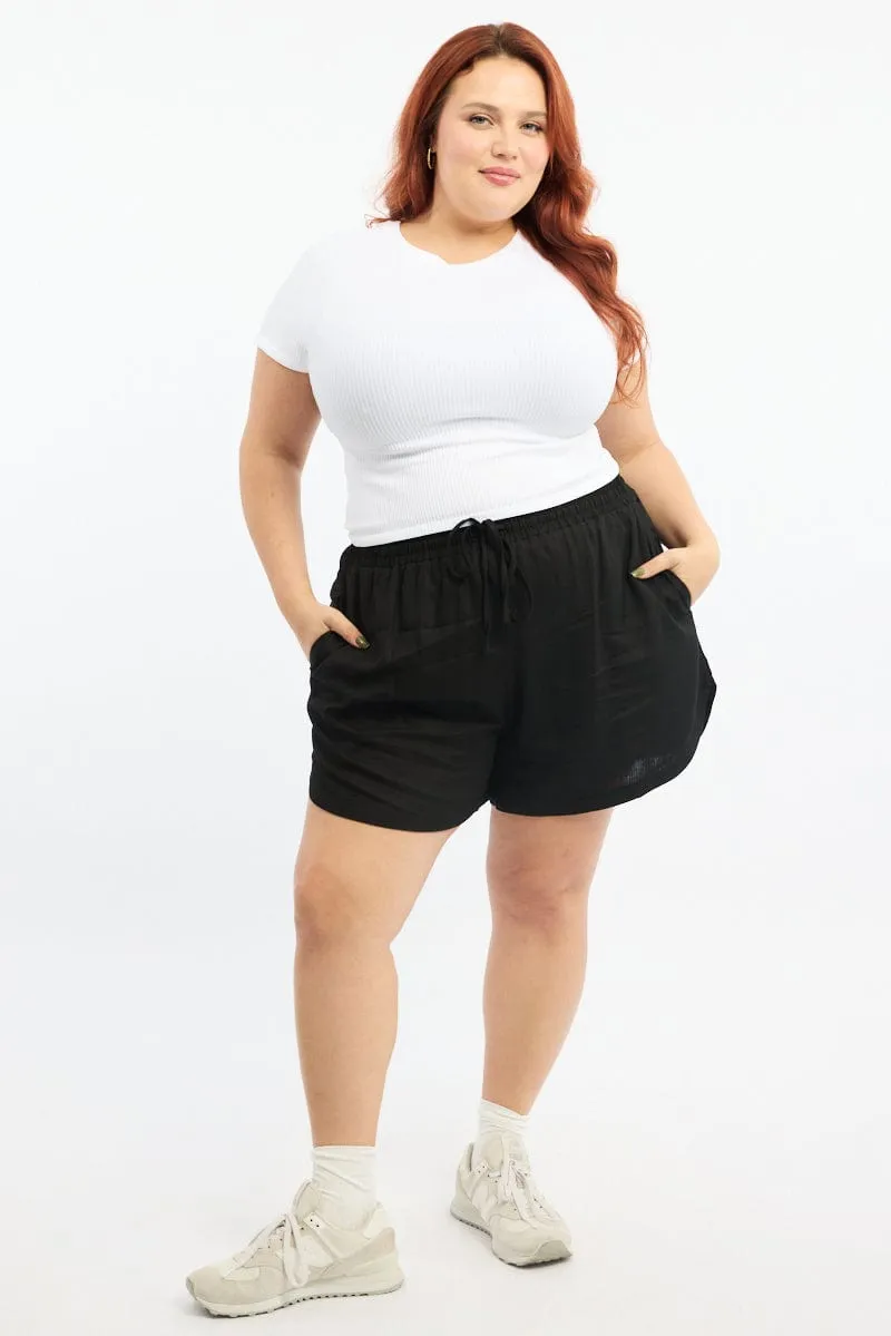 Black Curve Hem Linen Blend Shorts QuickReleaseClosures Workwear Essentials
