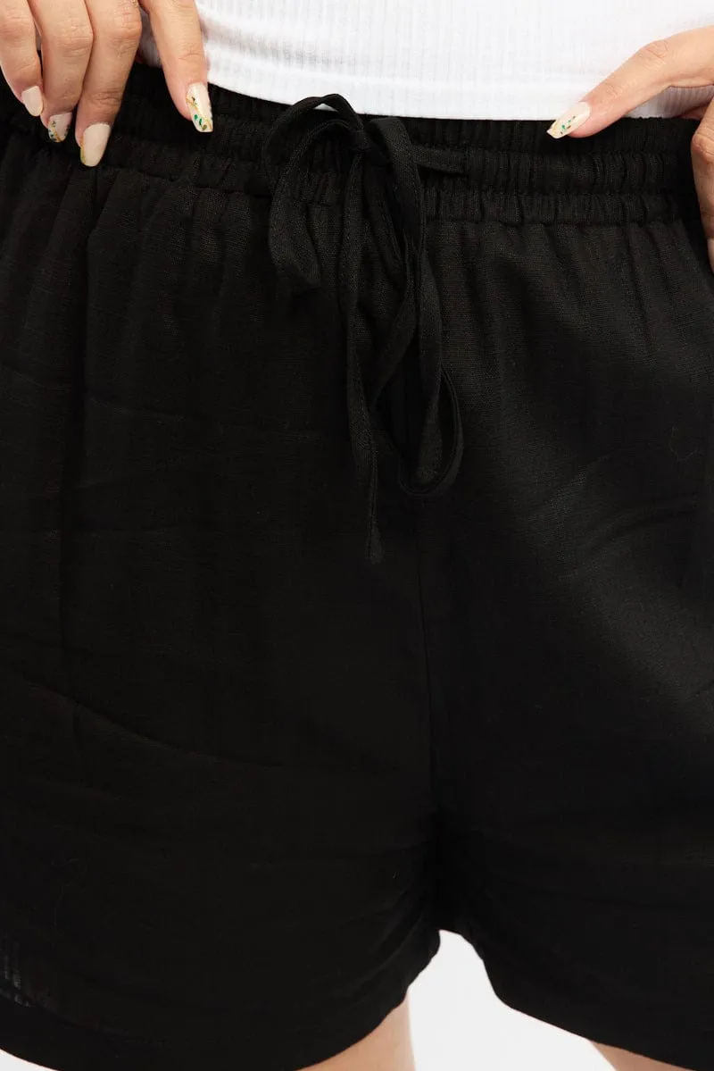 Black Curve Hem Linen Blend Shorts Ethical Mode