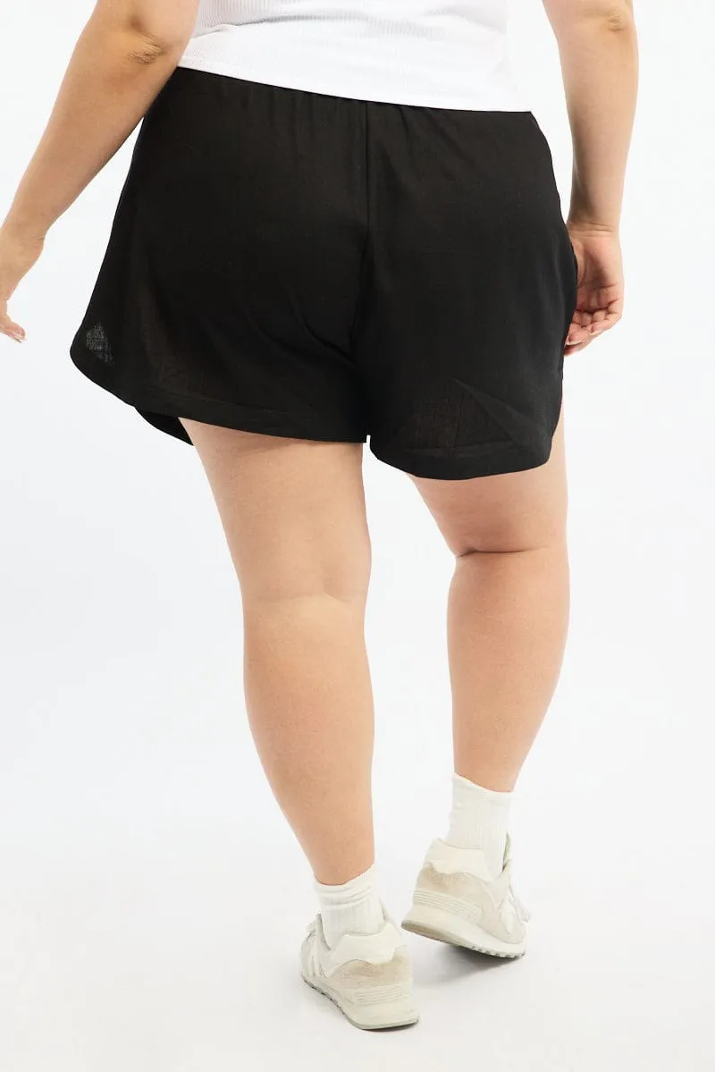 Soft Jersey Black Curve Hem Linen Blend Shorts