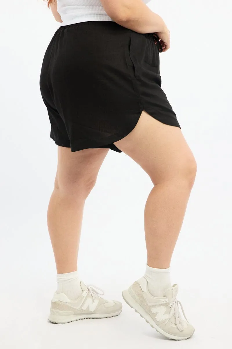 FadeResistant Trendy sneakers Black Curve Hem Linen Blend Shorts